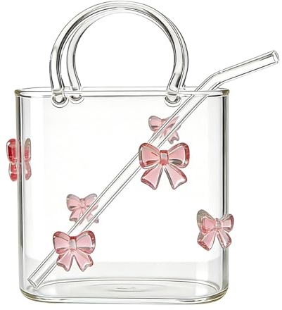 Purse Drinking Glass - Wine Glass with Straw Feature Stylish Handbag Design, Home Accessory Fun Tableware Build for Juice Cocktail Flowers Room Centerpieces Wedding Party