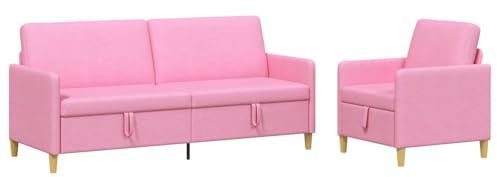 HFXHIJXQ Canapé avec Rangement 2 Pcs Rose, Salon Modulaire 3 Places et 1 Place en Polyester avec Cadre Métal et Assise Relevable, Meuble Gain de Place pour Séjour et Bureau