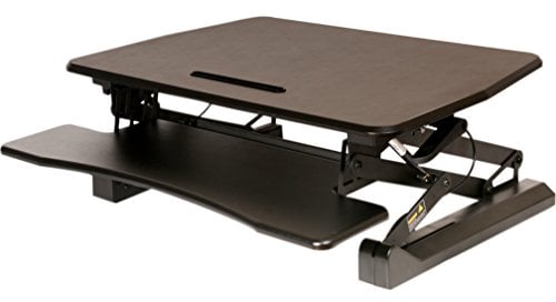 Seville Classics Convertidor de Escritorio de pie con Resorte de Gas Airlift Elevador de Monitor Dual con Bandeja para Teclado y Soporte para Smartphone/Tableta, Aluminio, Black, 35.4