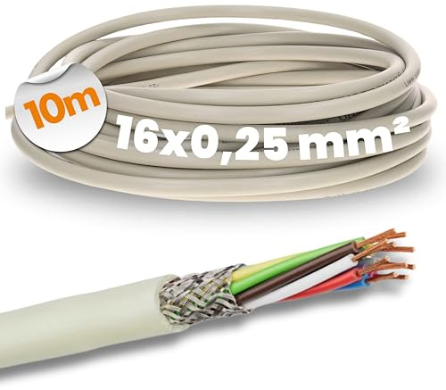 Lapp 10m Cavo LiYCY 16x0,25 mm² - Cavo di Controllo Schermato Grigio | Cavo dati in PVC per armadi elettrici e LED. 16 fili flessibili con schermatura in rame stagnato per segnali puliti.