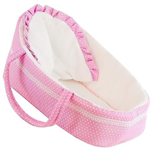 The Magic Toy Shop Bibi Doll - Pink Baby Dolls Carry Cot Bed with Pillow Carry Handles Sleeping Bag Carrier