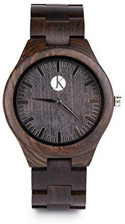 Kim Johanson Herren Ebenholz Armbanduhr *Dark Star* in Braun/Schwarz mit Einem Gliederarmband Handgefertigt Quarz Analog Uhr inkl. Geschenkbox