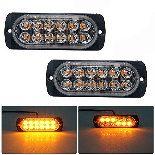 MASO Emergency Strobe Lights for Trucks, Amber Recovery Car 12 LEDs Lighting Bar Orange Grill Breakdown Flashing 12/24V Pack of 2