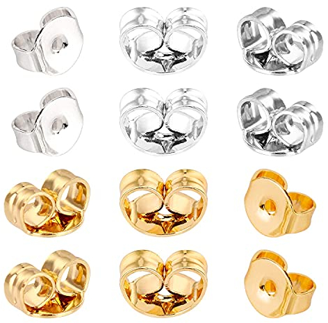 AIEX 12pcs / 6 Paires Fermoir Boucle D'oreille 925 Argent Sterling or 14 Carats, Verrouillage de Remplacement Sécurisé pour Les Boucles D'oreilles, Fabrication de Bijoux - Argent, or, 6×5 mm