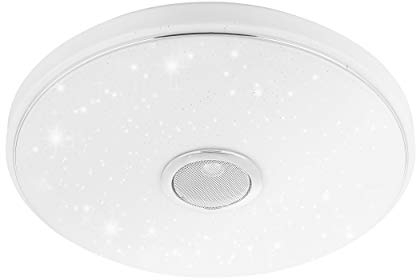 EGLO Deckenlampe Milazzo, Badezimmer Lampe, Kristalleffekt LED Deckenleuchte mit Fernbedienung, Bluetooth Lautsprecher, Farbtemperatur- und RGB Farbton-Wechsel, Nachtlicht, dimmbar, Weiß, IP44, Ø 40cm
