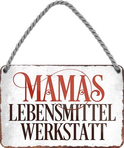 schilderkreis24 – Blechschild Lustiger Spruch ”Mamas Lebensmittel Werkstatt“ Deko Hängeschild Humor Retro Witzige Geschenkidee Geschenk Geburtstag Weihnachten für die Küche Mama Oma 18x12 cm