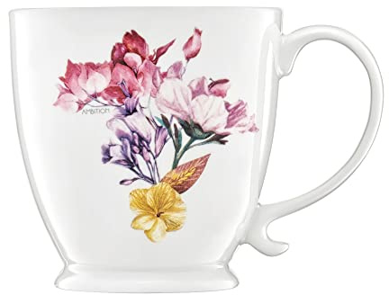 AMBITION Kaffeetasse groß Blumen 480 ml Garden Flower Porzellantasse mit Fuß Spülmaschine & Mikrowelle
