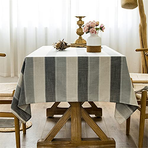 Baumwolle Leinen Nähen Quaste Tischdecke gestreift dreifarbige quadratische Tischdecke für Küche Essen Tabletop Dekoration, Grau, 135x135cm/53 x 53 Zoll