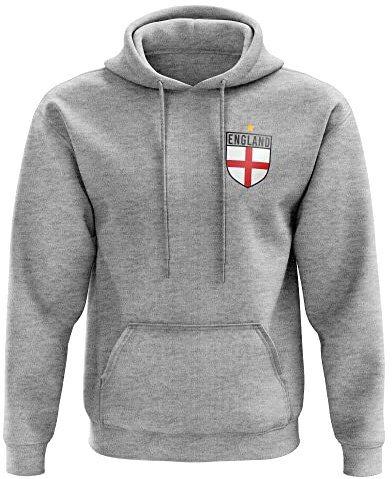 England Hoody for Men - England Flag Badge Retro Hoodie, Football Country European 2022 Supporters Red White Lion Gift Him, 2021 English Tournament Footy Soccer Hood, Sport Grey, M