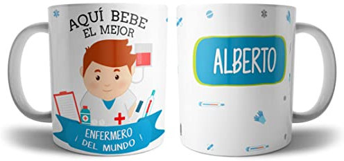 Kartoon Kase Taza Enfermero Original Personalizada con Nombre | Mejor del Mundo Taza Profesiones de Cafe Desayuno para Regalar (Enfermero)