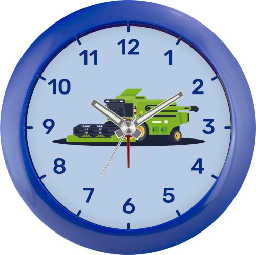 Eurotime Wecker für Jungen mit Mähdrescher, Blau, Kinderwecker, Kunststoffgehäuse und Kunststoffglas, 22157-08