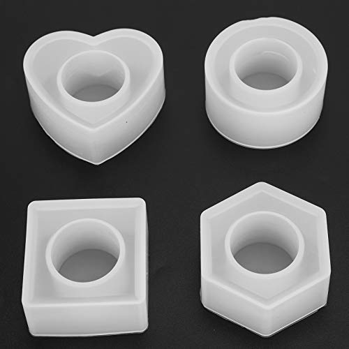Serviettenringe Harzform 4er Set, Epoxidharz Gießform Herz Sechseck Quadrat Runde Form Box Silikonform für DIY Schmuck Bastelbedarf