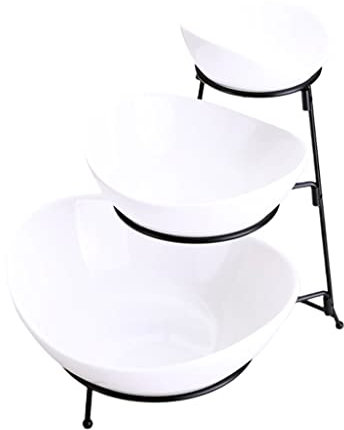 GmlDsg fruit bowl fruit basket 3 Tier White Fruit Bowl Set With 3 Oval Porcelain Serving Bowl & Collapsible Metal Rack For Easy Storage fruit bowls fruit baskets
