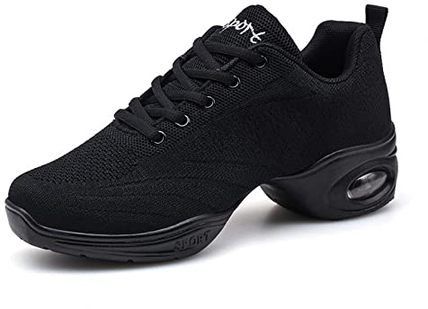 Damen Mesh Geteilte Sohle Jazzschuhe Lace Up Tanzsneaker Modern Tanzschuhe Sportlich Fitness Wanderschuhe Schwarz2 41