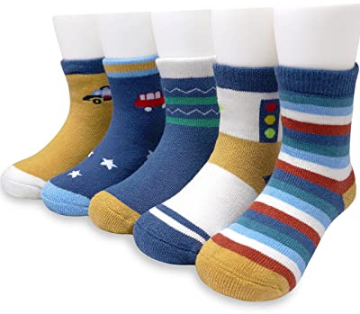 Adorel Chaussette Chaude Coton Hiver Motif Garçon Lot de 5 Rayé 20-23 (Taille Fabricant: S)