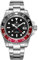 Luxus Herren GMT Automatikuhr Saphir Wasserdicht Edelstahl Leuchtende Business Uhr, Schwarz Rot, Automatikuhr