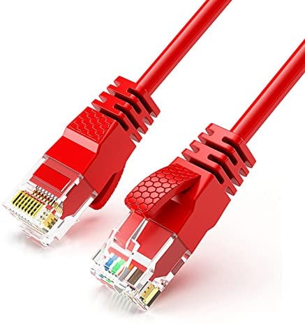 Reulin Cavo Ethernet Ultra-Sottile di 2M di Lunghezza, Cavo Internet LAN ad Alta Velocità Cat6 2 M, Connettore di Rete Gigabit RJ45 Cavo di Collegamento (2 Metri Rosso)