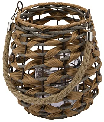 Rattan Windlicht Laterne mit Glaseinsatz Weide Natur Deko Garten Terrasse H 22cm
