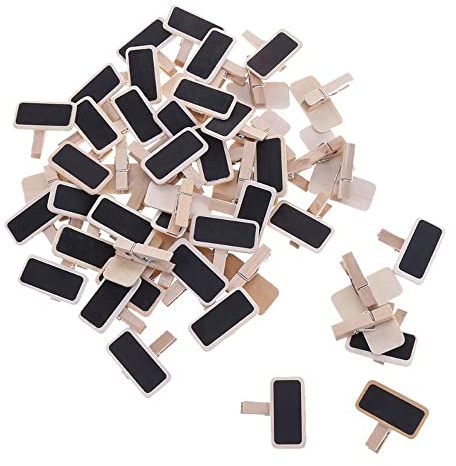Qiwenr 50pcs Klein Tafel Memotafel Holztafel Mit Klammer (Schwarz)