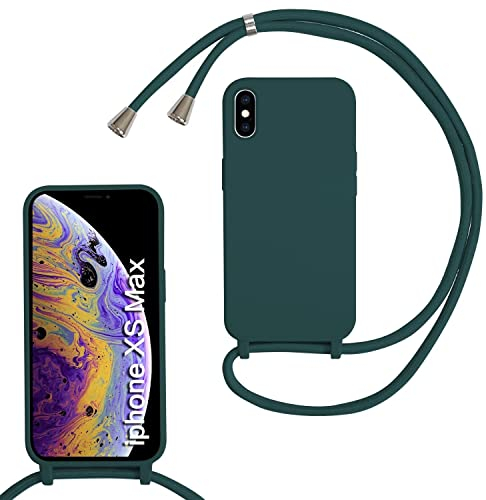 MBSLFY Silikon Handykette für iPhone XS Max Hülle mit Band, Silikon Necklace Handyhülle mit Abnehmbar Kordel zum Umhängen Stossfest Bumper Handy Schutzhülle für iPhone XS Max, Dunkel grün