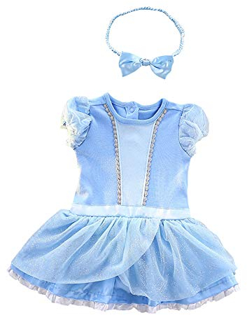 Lito Angels Deguisement Robe Princesse Cendrillon avec Bandeau pour Bebe Fille, Anniversaire Fete Carnaval Costume Barboteuse Body Ete, Taille 3-6 mois, A (étiquette en tissu 60)