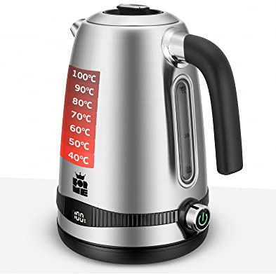 ForMe Bouilloire électrique en acier inoxydable 1,7 L I 2200 W Bouilloire Réglage Température Réglable 40-100 °C I Fonction de maintien de la chaleur I Éclairage LED sans BPA