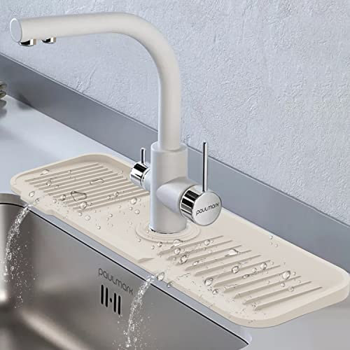 Silicone Sink Splash Guard, 17.7” x 5.5” Faucet Water Catcher Mat, Slope Type Design Longer Kitchen Sink Mat, Faucet Handle Drip Catcher Tray Mat for Kitchen Countertop-Faucet Splash Guard
