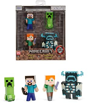 Jada Minecraft 2.5 Inch Die cast Figure 4pk including Steve, Alex, Creeper, Warden to collect or gift suitable for kids from 8 years and over, See all metal figures in the Store