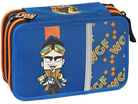 LYON GAMER - Astuccio Scuola Ufficiale Lyon Gamer, Astuccio 3 Scomparti Bambino e Bambina con Set Cancelleria, Penna Cancellabile Blu Frixion e Pratica Chiusura a Zip, 20x13Hx7 cm, Blu