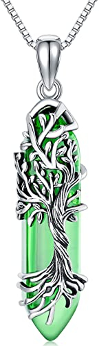 HARMONY BOLA Arbre de Vie Collier en Cristal de Guérison en Argent Sterling 925 Arbre de Vie Cristal Pendentif Hexagonal Chakra Spirituel Hexagonal Bijoux Cadeaux pour Femme Maman