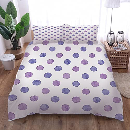 ELGISI Bettwäsche 135X200Cm 3 Teilig 3D Lila Tupfendruck Druck Bettbezug Set, Baby Bettwäsche Weiche Flauschige Hypoallergen Mikrofaser Bettbezüge Mit Reißverschluss Und 2 Kopfkissenbezug