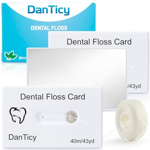 Filo interdentale in una carta di credito con specchio, perfetto per le persone con spazi stretti e piccoli tra i denti, scorre senza intoppi e facilmente, senza PFAS | aromatizzato alla menta, 40 m,