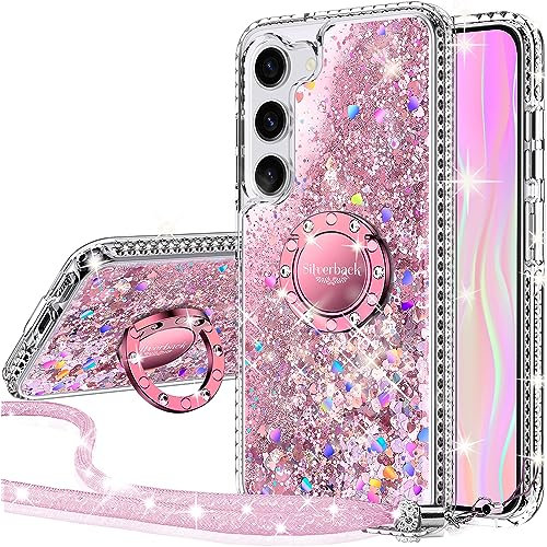 Miss Arts Cover per Samsung Galaxy S23, Cover in Silicone con Paillette Glitterate di Lusso con Supporto, Cover in Gel Liquido Cover Protettiva per Samsung S23 - Rosa