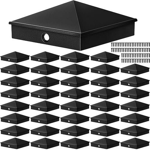 Dunzy 40 Stück 6 x 6 Pfostenkappen Aluminium Pyramide Zaunpfosten Abdeckungen für tatsächliche 14 x 14 cm Holzpfosten mit Schrauben (schwarz)