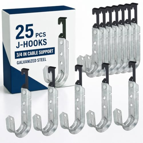 Zonon 25 Pcs Metal J Hooks Cable Support J Hook Hangers with Bat Wing Heavy Duty G60 Galvanized Steel Cable Hooks for Hanging Attaching Ceiling Wire Threaded Rod, UL Listed (2 Inch)