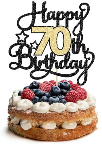 1 Stück Happy 70th Birthday Cake Topper Glitter Cheers to 70 Years Cake Topper 70 Fabulous Cake Decoration for Happy 70th Birthday Anniversary Party Cake Decorations Supplies Black Gold