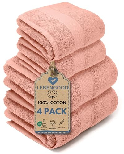 LEBENGOOD – Set Asciugamani Bagno 4 Pezzi – 2 Asciugamani Viso 50x90 cm + 2 Teli Doccia Grandi 70x140 cm – 100% Cotone Spugna OEKO-TEX® – Extra Morbidi Super Assorbenti – Ideali Casa Hotel Spa