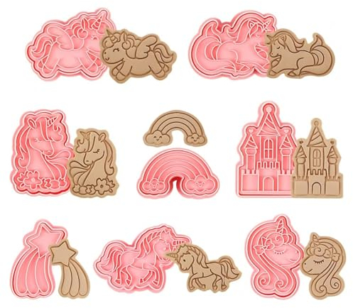 HIMKI Ausstechformen Kinder 3D Cookies Cutter Set, 8-/10-teilig DIY Keksausstecher Plätzchenformen mit mehr Mustern für Weihnachten Halloween Ostern Geburtstag Kinderparty usw (8pcs-Einhorn-B)
