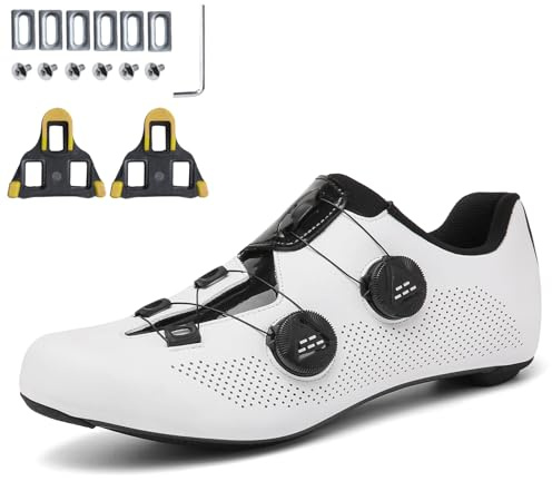 PENXZT Fahrradschuhe Herren Damen Rennradschuhe Kompatibel mit Peloton Look SPD SPD-SL Delta Lock Pedal Rennrad Schuhe,Weiß,39 EU