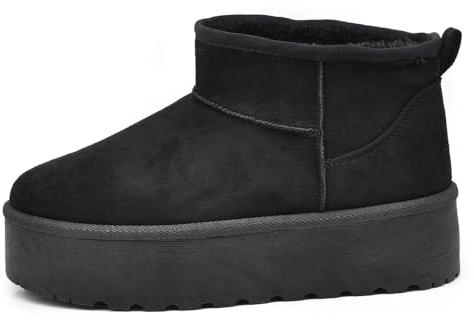 IF Stivali Stivaletti Mammut Da Donna Alla Caviglia Con Pelo Pelliccia Platform Zeppa Camoscio Sintetico P309 Nero N.40