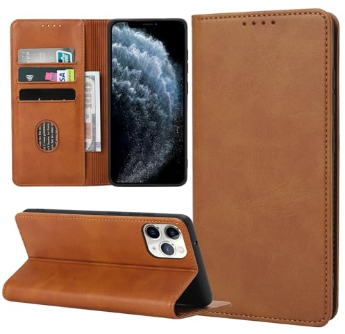 ZYIMOU Handyhülle für iPhone 11 Pro Hülle, Leder Schutzhülle Standfunktion Kartenfach Wallet Klapphülle iPhone 11 Pro Flip Case Cover, Braun