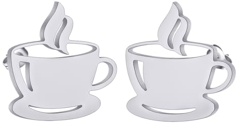 Minimalist Coffee Mug Stud Earrings Stainless Steel Cups Stud Earrings for Women Men Dainty Geometric Jewelry Gift (silver)