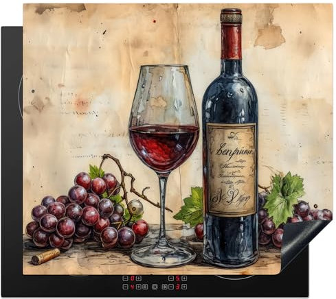 KitchenYeah© Protege Plaque Tapis Pour Induction 60x52 cm Deco Cuisine Protection Vitrocéramique Pour Cuisiniere Vin - Raisin - Boisson - Verre à vin - Fruit