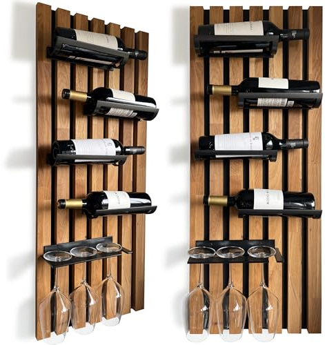 FLEXISTYLE Étagère à vin en bois - Noir - Montage mural - Pour cuisine - En métal - 40 cm de large (98 x 40 cm, 4 bouteilles et verres)