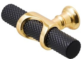 Decoranddecor Amelia - Knurled Cabinet Handles | Aluminium T-Bar Kitchen Cupboard Handles | Furniture Knobs | 70mm Knob, Matt Black - Matt Gold
