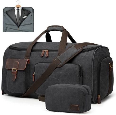 S-ZONE 60L Unisex 3-in-1 Umwandelbarer Kleidersack Canvas Kleidertasche Anzugtasche Carry On Garment Bag mit Kulturbeutel für Reisen Kurzurlaub Geschäftsreisen Aufbewahrung