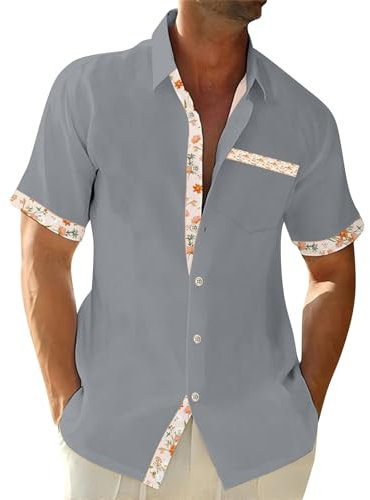 Men's Linen Shirt Short Sleeve Casual Hawaiian Summer Clothes Black Grey XL XXL UK