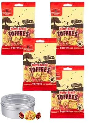 Brazil Nut Toffee Sweets Walkers Nonsuch x 4 150g Bags Bundle with TinTastic Silver Window Lid Refillable On-the-Go Tin
