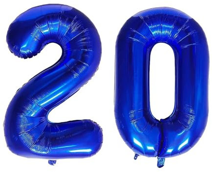 Geburtstag zahlen Luftballon 20 jahre-Blau XXL Jumbo Folienballon 40 Zoll – 101 cm Luftballons 20 Geburtstag Junge Mädchen Babyparty Geburtstagsdeko Jubiläumsparty Dekoration