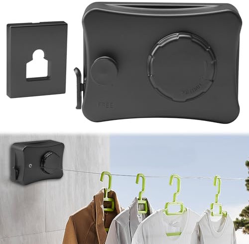 Domigard Stendibiancheria Retrattile, 5,1m Filo Stendibiancheria da Parete Salvaspazio In Acciaio Inossidabile, per Interni Ed Esterni, Corda da Biancheria Regolabile Invisibile (Nero)
